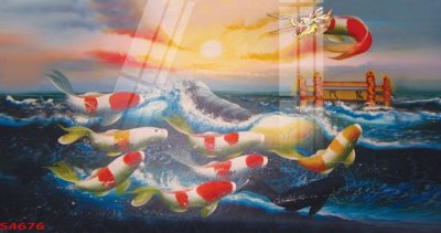 File PSD Tranh hoa sen cá cửu ngư quần hội S4676 (gốc) cho in quảng cáo