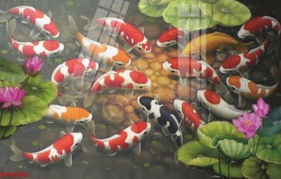 Ảnh gốc Tranh hoa sen cá cửu ngư quần hội S4692 (độ nét cao) in mica