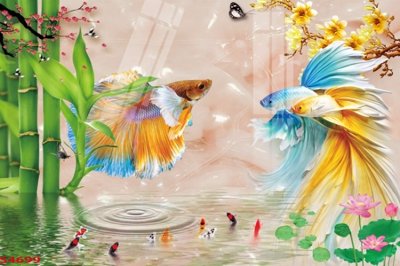Tải file Tranh hoa sen cá cửu ngư quần hội S4699 (gốc) làm tranh trang trí