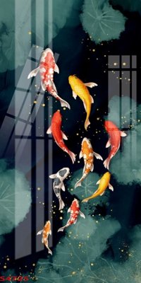 Chi tiết file ảnh Tranh hoa sen cá cửu ngư quần hội S4725 sắc nét