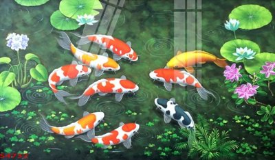 File tranh Tranh hoa sen cá cửu ngư quần hội S4732 (gốc) chủ đề trẻ em