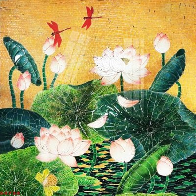 File gốc in ấn Tranh hoa sen cá cửu ngư quần hội S4734 độ phân giải cao