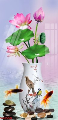 Download file Tranh hoa sen cá cửu ngư quần hội S4760 (gốc) in mica cao cấp