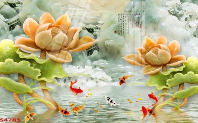 Tải file Tranh hoa sen cá cửu ngư quần hội S4783 (gốc) in trên mọi chất liệu