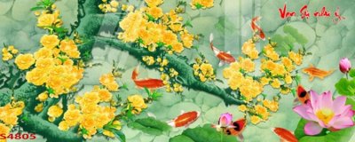 File tranh Tranh hoa sen cá cửu ngư quần hội S4805 (gốc) in vải canvas