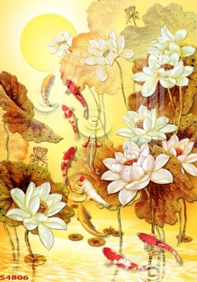 Download file gốc Tranh hoa sen cá cửu ngư quần hội S4806 (in lụa) cao cấp