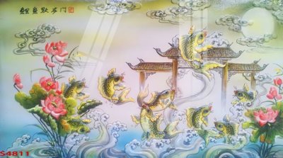 File in lụa Tranh hoa sen cá cửu ngư quần hội S4811 (hoa văn) Tranh hoa sen cá cửu ngư quần hội S4811
