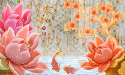 Chi tiết file tranh tráng gương Tranh hoa sen cá cửu ngư quần hội S4862 (ảnh gốc)