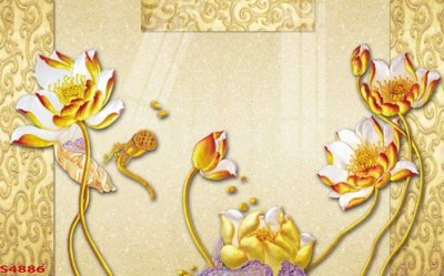 File in lụa Tranh hoa sen cá cửu ngư quần hội S4886 (chất lượng cao) Tranh hoa sen cá cửu ngư quần hội S4886