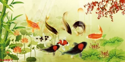 File gốc Tranh hoa sen cá cửu ngư quần hội S4887 (cho in ấn) từ Filetranh.com