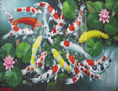 File gốc in mica Tranh hoa sen cá cửu ngư quần hội S4897 chất lượng