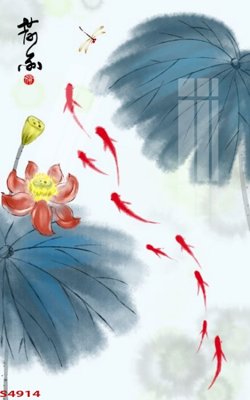 File gốc Tranh hoa sen cá cửu ngư quần hội S4914 (in lụa) tranh phong thủy