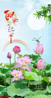 File tranh quảng cáo Tranh hoa sen cá cửu ngư quần hội S4944 (file gốc) chuyên nghiệp