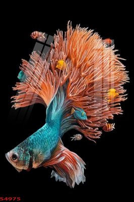 Chi tiết file tranh tráng gương Tranh hoa sen cá cửu ngư quần hội S4975 (ảnh gốc)