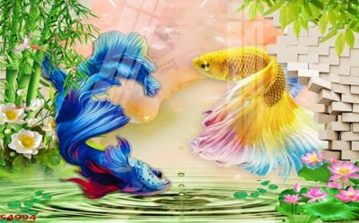 File ảnh gốc Tranh hoa sen cá cửu ngư quần hội S4994 không vỡ nét