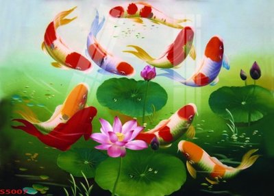 File gốc Tranh hoa sen cá cửu ngư quần hội S5007 (cho in ấn) từ Filetranh.com