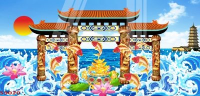 Download file gốc Tranh hoa sen cá cửu ngư quần hội S5020 (in lụa) hoa lá