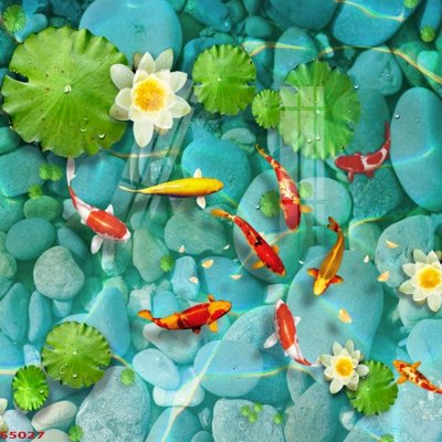 Tải file Tranh hoa sen cá cửu ngư quần hội S5027 (gốc) chủ đề hoa sen