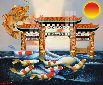 File tranh in trần 3D Tranh hoa sen cá cửu ngư quần hội S5029 (ảnh gốc)