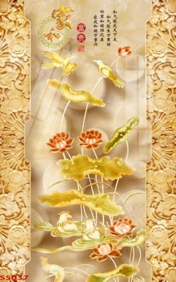 File tranh Tranh hoa sen cá cửu ngư quần hội S5037 (bản gốc) in lụa 5D