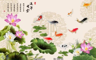 File gốc Tranh cửu ngư quần hội sen cá S52 (ảnh chi tiết) để in ấn