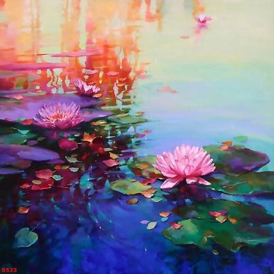 Download file gốc Tranh cửu ngư quần hội sen cá S533 (in mica) 3D