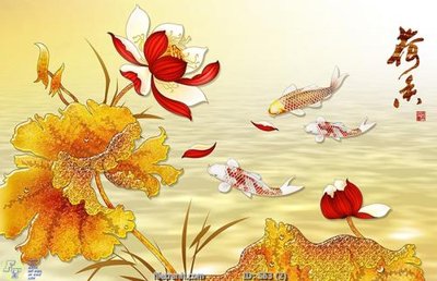 File in ấn Tranh cửu ngư quần hội sen cá S53 (bản gốc) cao cấp