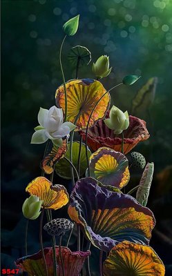 File in trần Tranh cửu ngư quần hội sen cá S547 (file gốc) phong thủy