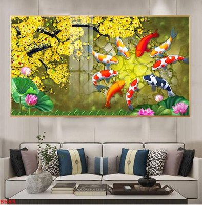 Tải file Tranh cửu ngư quần hội sen cá S585 (gốc) in nhanh