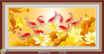 File gốc Tranh cửu ngư quần hội sen cá S59 (PNG) không nền chất lượng