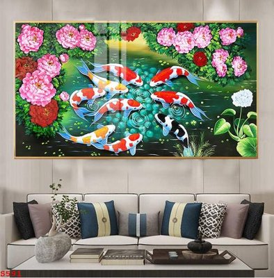 Tải file Tranh cửu ngư quần hội sen cá S591 (ảnh gốc) độ phân giải 300dpi