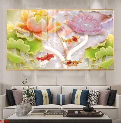 File in trần Tranh cửu ngư quần hội sen cá S593 (bản gốc) phong cảnh