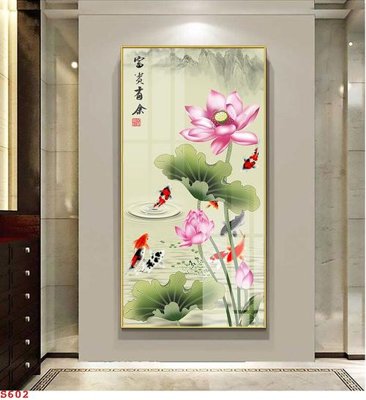 File PSD Tranh cửu ngư quần hội sen cá S602 (bản gốc) cho nhà in