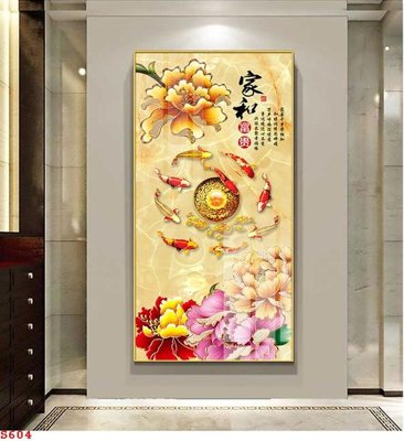 Tải file Tranh cửu ngư quần hội sen cá S604 (ảnh gốc) in tranh kính