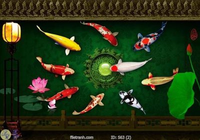 File in trần Tranh cửu ngư quần hội sen cá S63 (bản gốc) đại dương