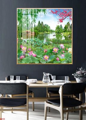 Cung cấp file tranh gốc Tranh cửu ngư quần hội sen cá S655 độc quyền