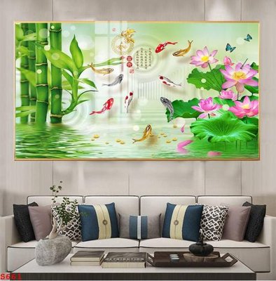 File gốc in ấn Tranh cửu ngư quần hội sen cá S661 chuẩn màu CMYK