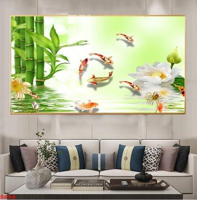 Tệp tin gốc Tranh cửu ngư quần hội sen cá S684 (chất lượng cao) Tranh cửu ngư quần hội sen cá S684
