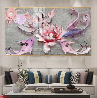 File gốc Tranh cửu ngư quần hội sen cá S693 (in mica) cắt laser