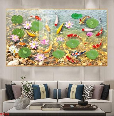 File gốc Tranh cửu ngư quần hội sen cá S703 (cho in ấn) độc quyền