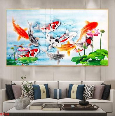 Tệp tin gốc Tranh cửu ngư quần hội sen cá S704 (dùng cho in) Tranh cửu ngư quần hội sen cá S704