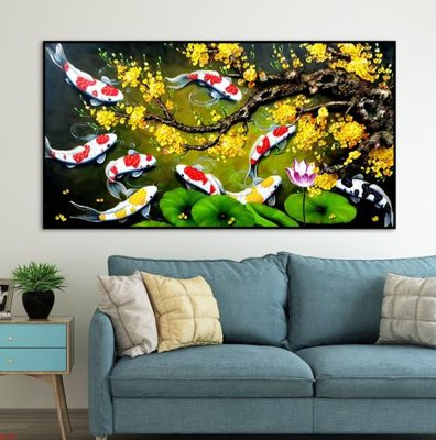 Tải file Tranh cửu ngư quần hội sen cá S720 (ảnh gốc) in gạch 3D