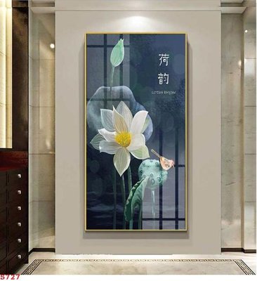 File gốc Tranh cửu ngư quần hội sen cá S727 (in lụa) tranh thuận buồm