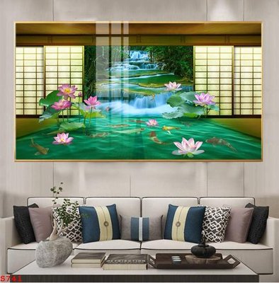 File tranh quảng cáo Tranh cửu ngư quần hội sen cá S741 (file gốc) chuyên nghiệp