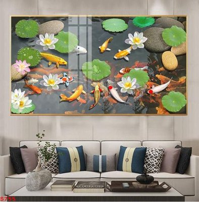 Tải file gốc Tranh cửu ngư quần hội sen cá S755 (in bạt) quảng cáo