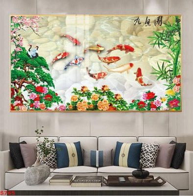 File gốc Tranh cửu ngư quần hội sen cá S765 (dành cho trang trí nội thất)