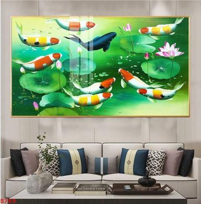 File in ấn chuyên nghiệp Tranh cửu ngư quần hội sen cá S769 (file gốc)