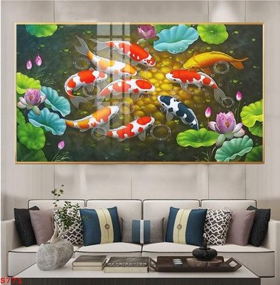 File gốc Tranh cửu ngư quần hội sen cá S771 (phong cách) cổ điển