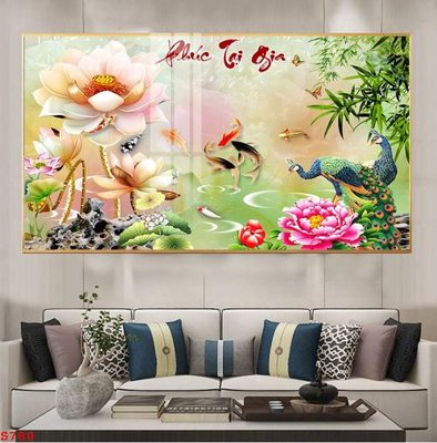 File in ấn Tranh cửu ngư quần hội sen cá S780 (bản gốc) chất lượng cao