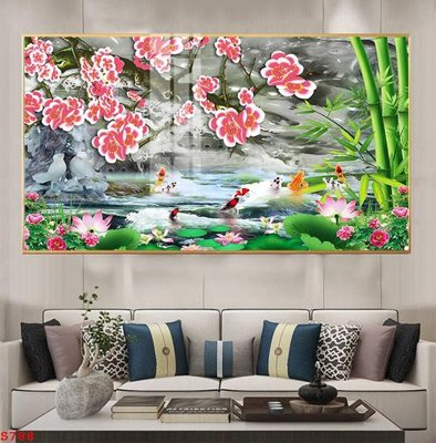 File ảnh Tranh cửu ngư quần hội sen cá S788 (gốc) cho trang trí nội thất